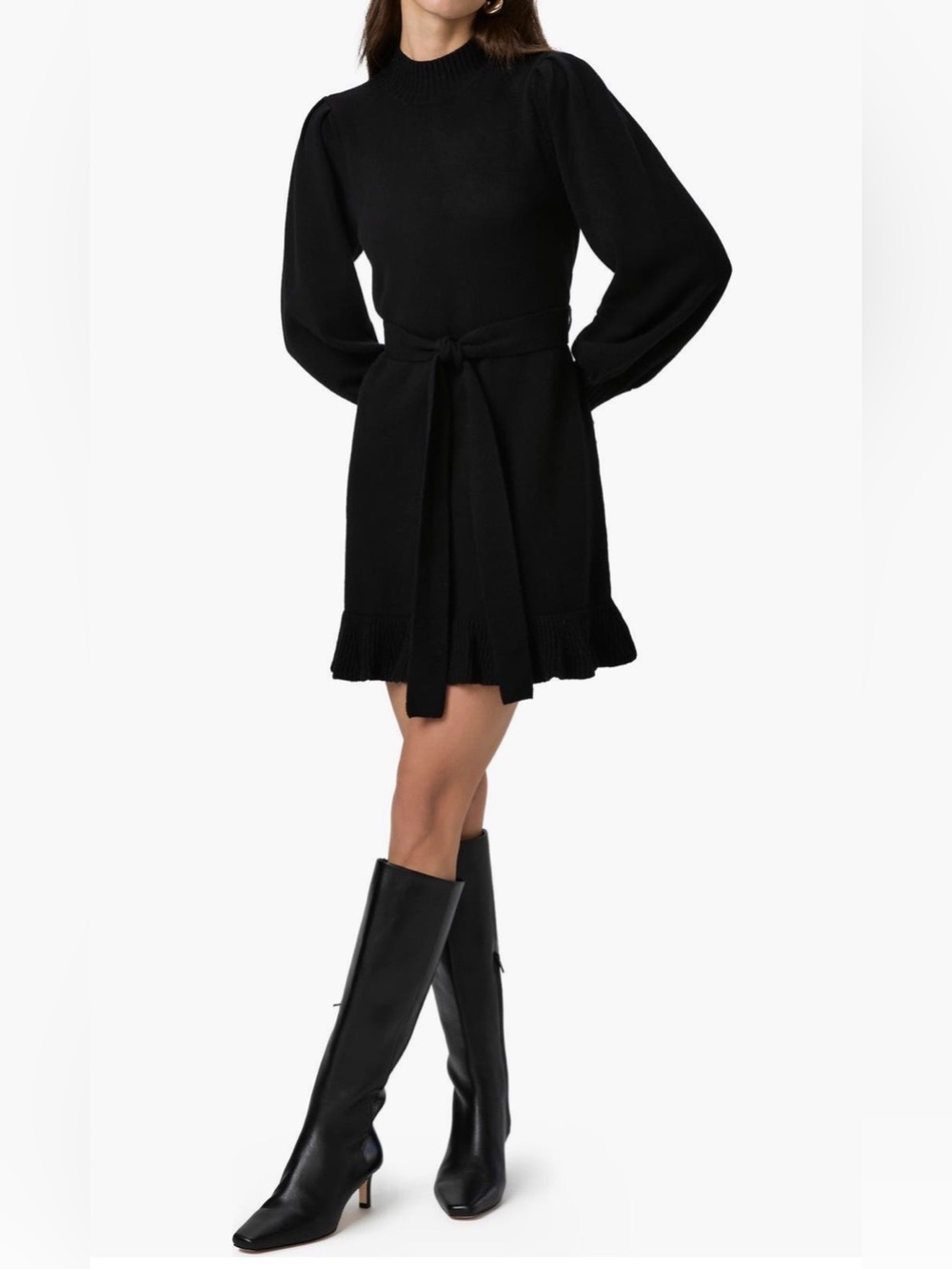 EUC Paige Julita Long Sleeve Wool Sweater Dress in Black size L